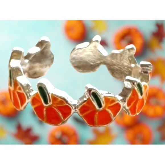 Pumpkin Ring New Orange Silver Adjustable Thanksgiving Autumn Jewelry Fe… - Picture 11 of 12